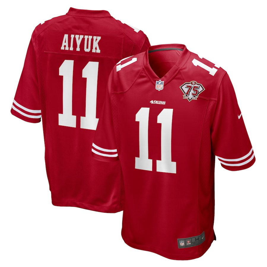 Men San Francisco 49ers #11 Brandon Aiyuk Nike Scarlet 75th Anniversary Player Game NFL Jersey